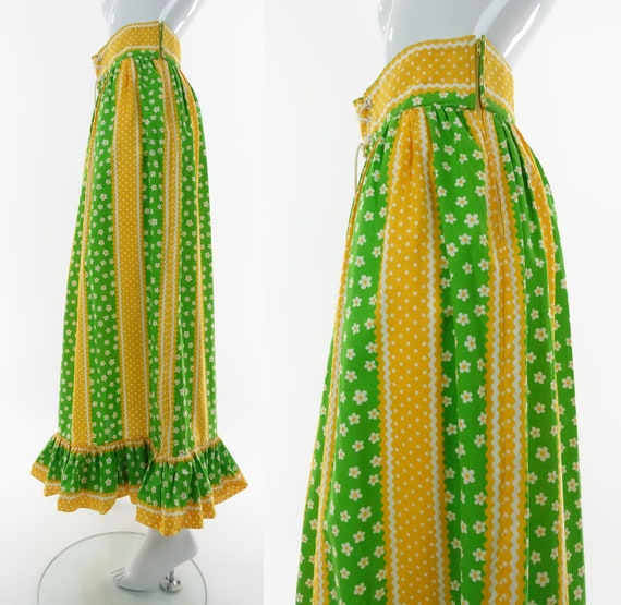 1960s 70s Flower Power Skirt Vintage Floral Polka… - image 5