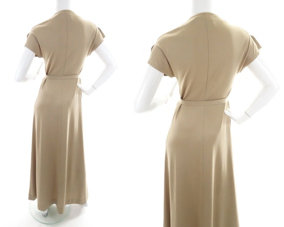 70s Clovis Ruffin Wrap Dress Beige Jersey Knit Ma… - image 2