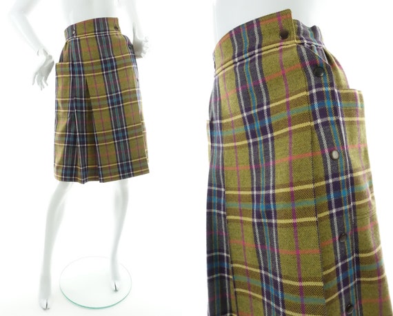 Vintage 80s Plaid Wool Skirt Crisca High Waist Wr… - image 2