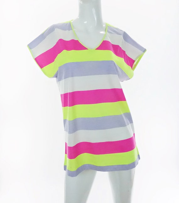 トップス vintage ariel neon T-shirt Vintage 80s T Shirt White Neon Multicolor Club Sports Wear