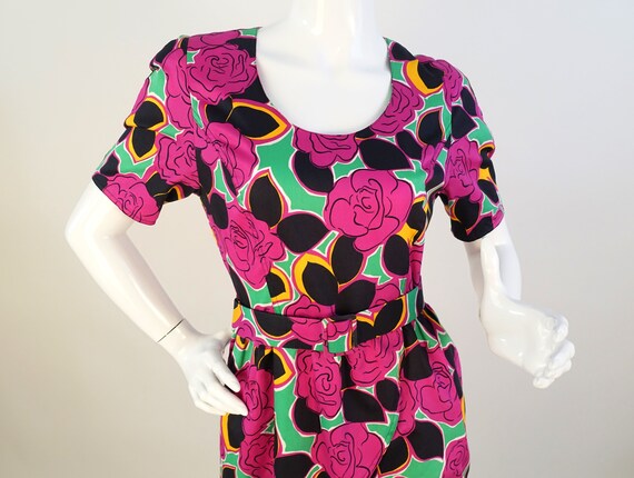 GUY LAROCHE Vintage 80s Bold Floral Print Dress Si