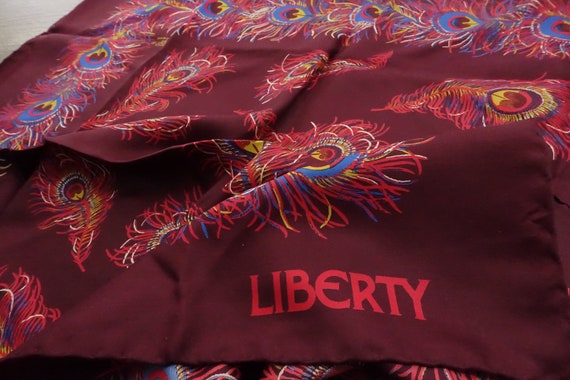 1970s Liberty of London Scarf Silk Peacock Feathe… - image 7