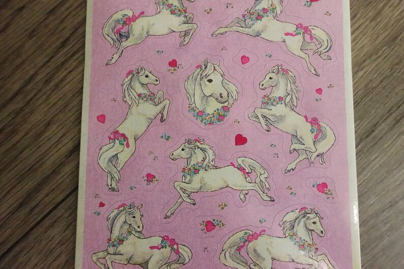 Vintage 80s Hallmark White Horse Stickers Pink Fantasy Pony Heart ...