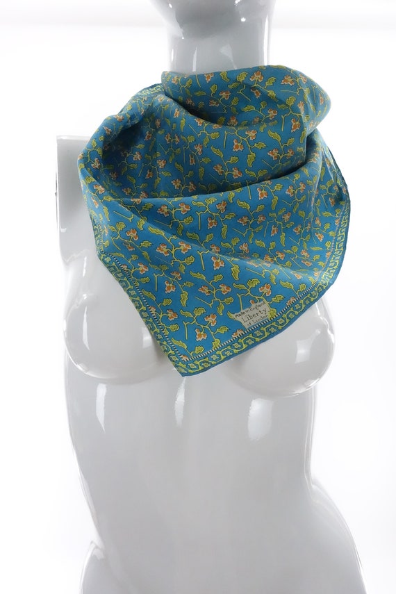 1960s Liberty of London Scarf Silk Blue Floral Pr… - image 5