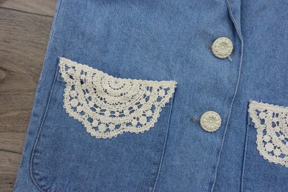 Vintage 90s Denim Blazer Blue Jean Suit Jacket Ne… - image 8