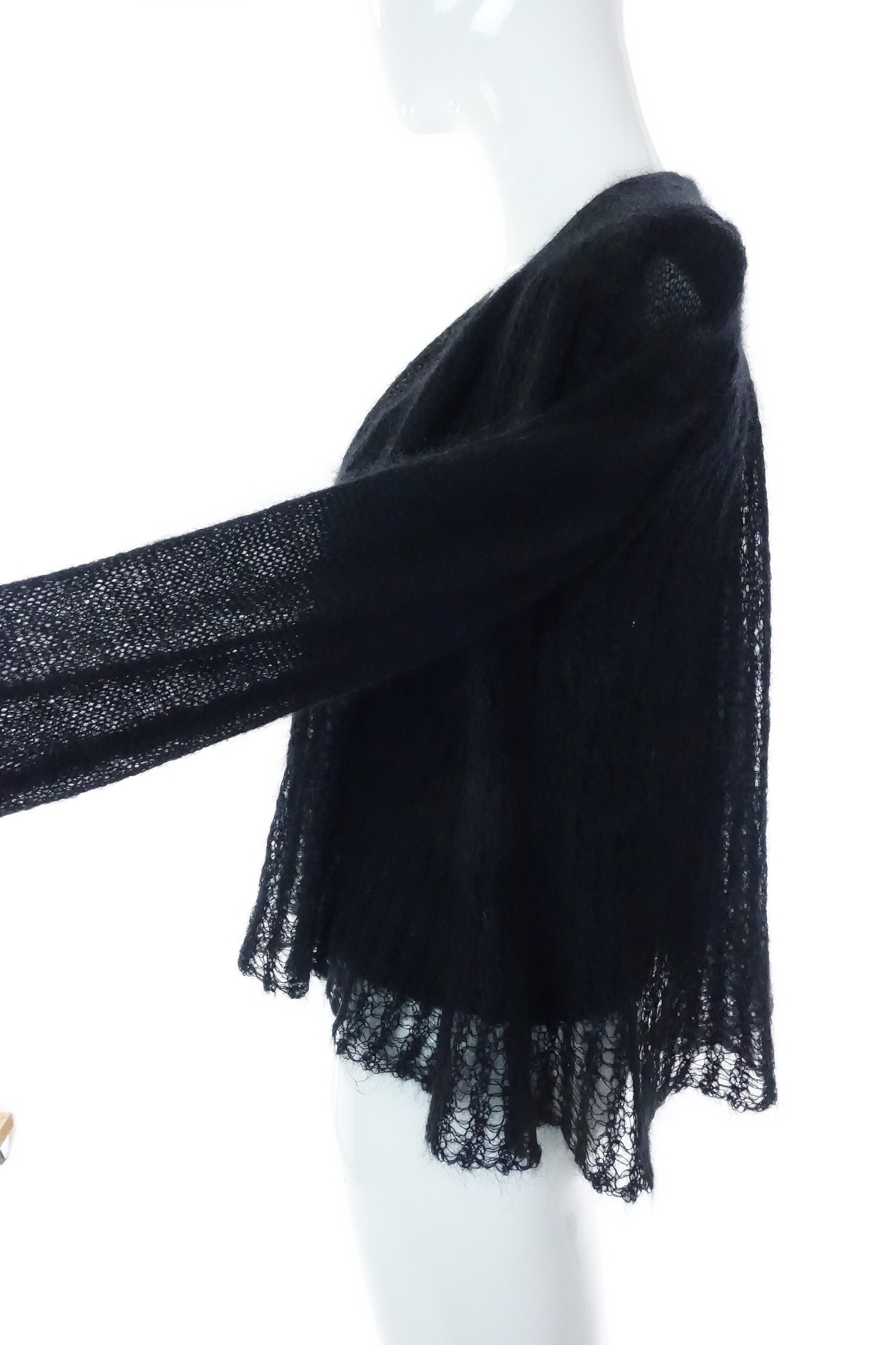 1970s Black Mohair Cardigan Sweater: Sheer Knit Overlay Antonella 