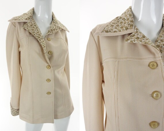 Vintage 70s Striped Floral Shirt Jacket 1970s Floral Striped 