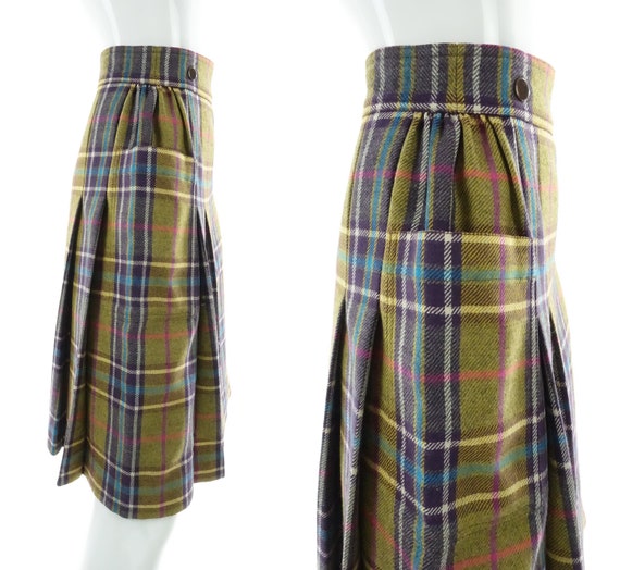 Vintage 80s Plaid Wool Skirt Crisca High Waist Wr… - image 5