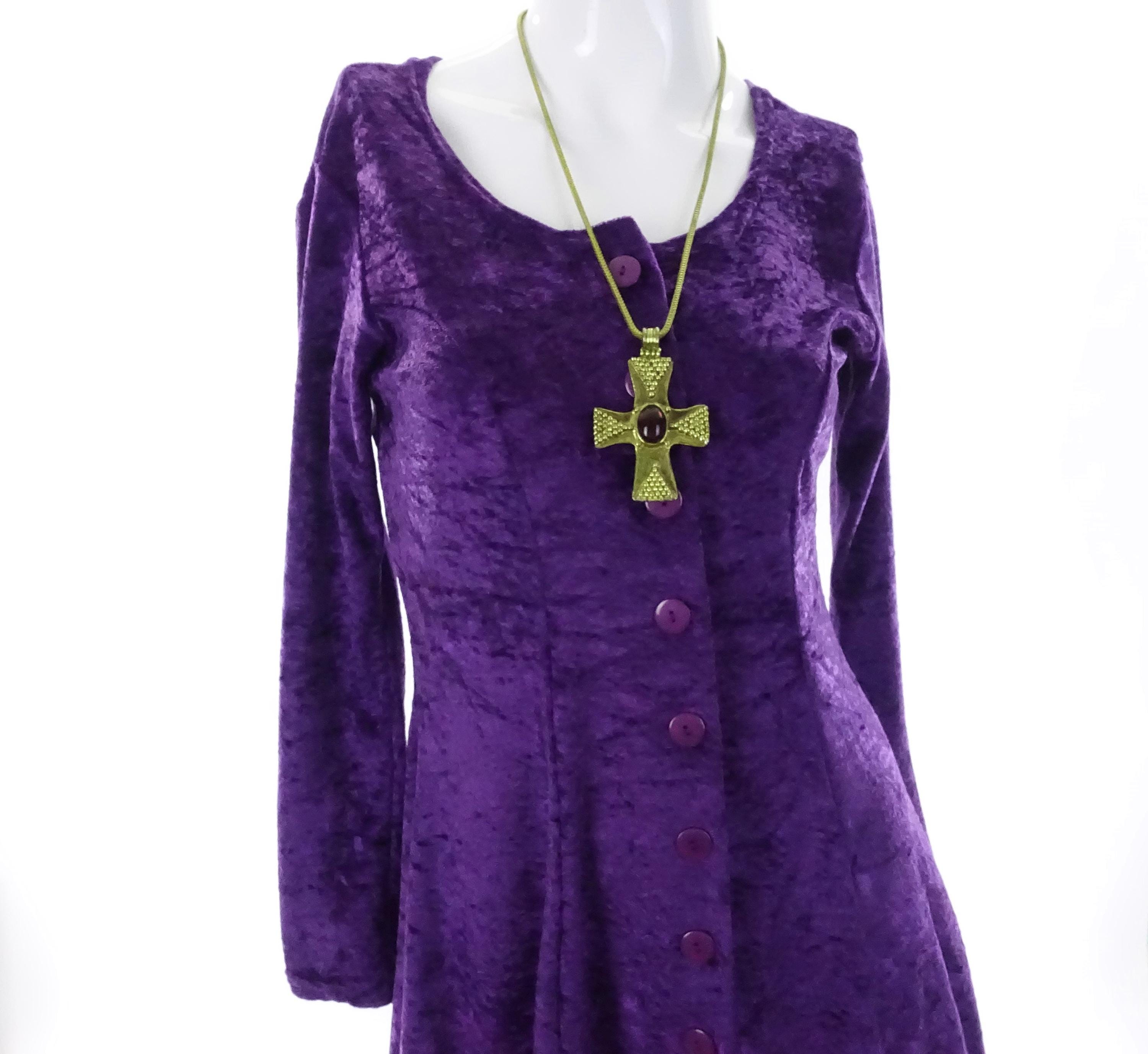 purple crushed velvet dress Vintage 90s Purple Crushed Velvet Mini Dress XS / S