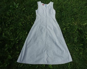 90s Y2K Denim Jumper Pinstripe Railroad Overall Dress Sleeveless Medium New Old Stock Eaton's