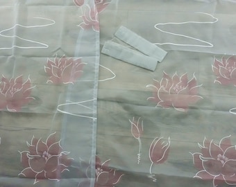 Vintage Sheer Gray Bathroom Curtains New in Package Window Drapes Floral Waterlily Print 1970s 80s Bathroom Decor NOS