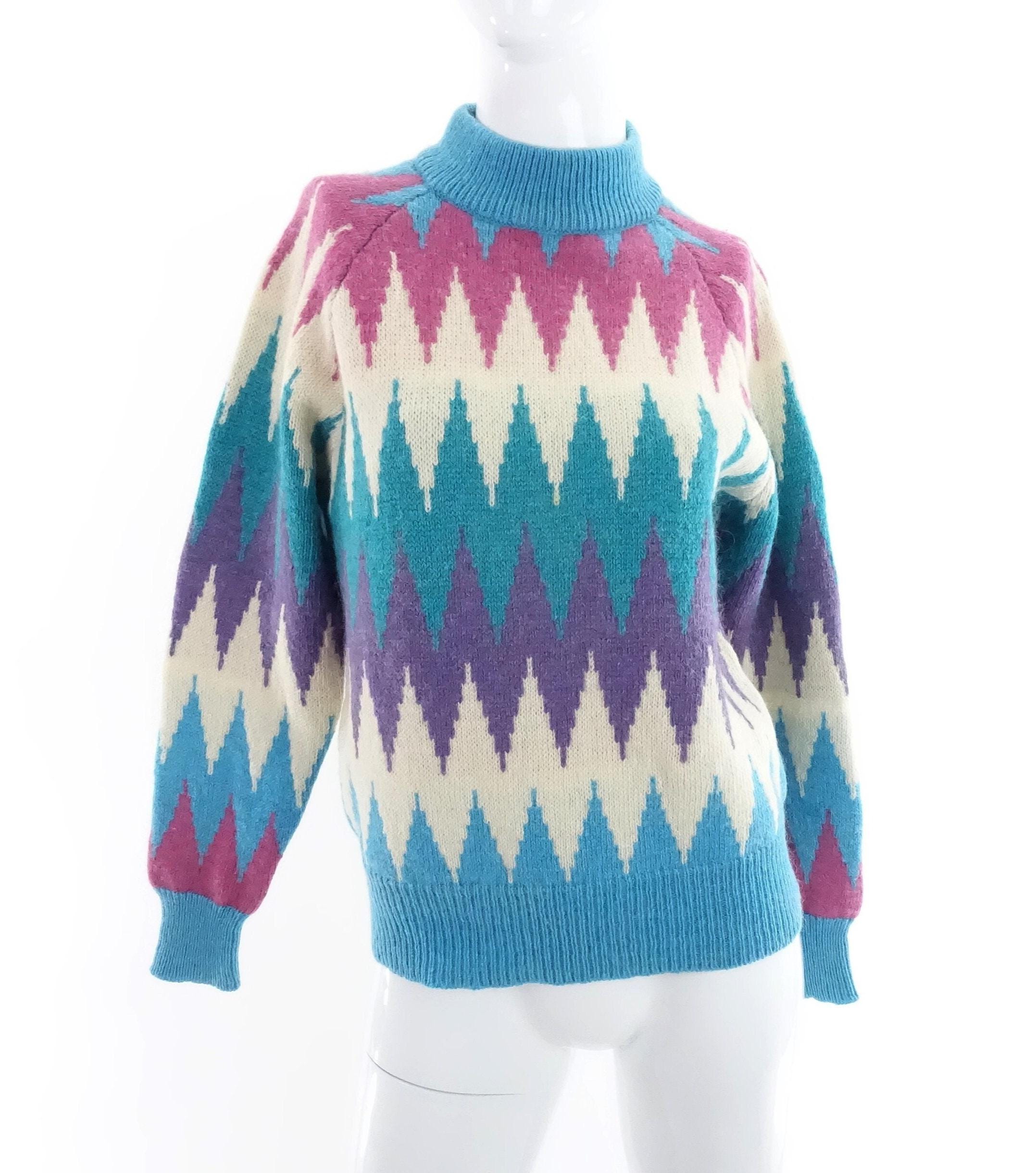 ニット+セーター [Vintage] 90s WOOLRICH Fade Knit Vintage 90s Woolrich Sweater Zigzag Chevron Mockneck Knit Pullover