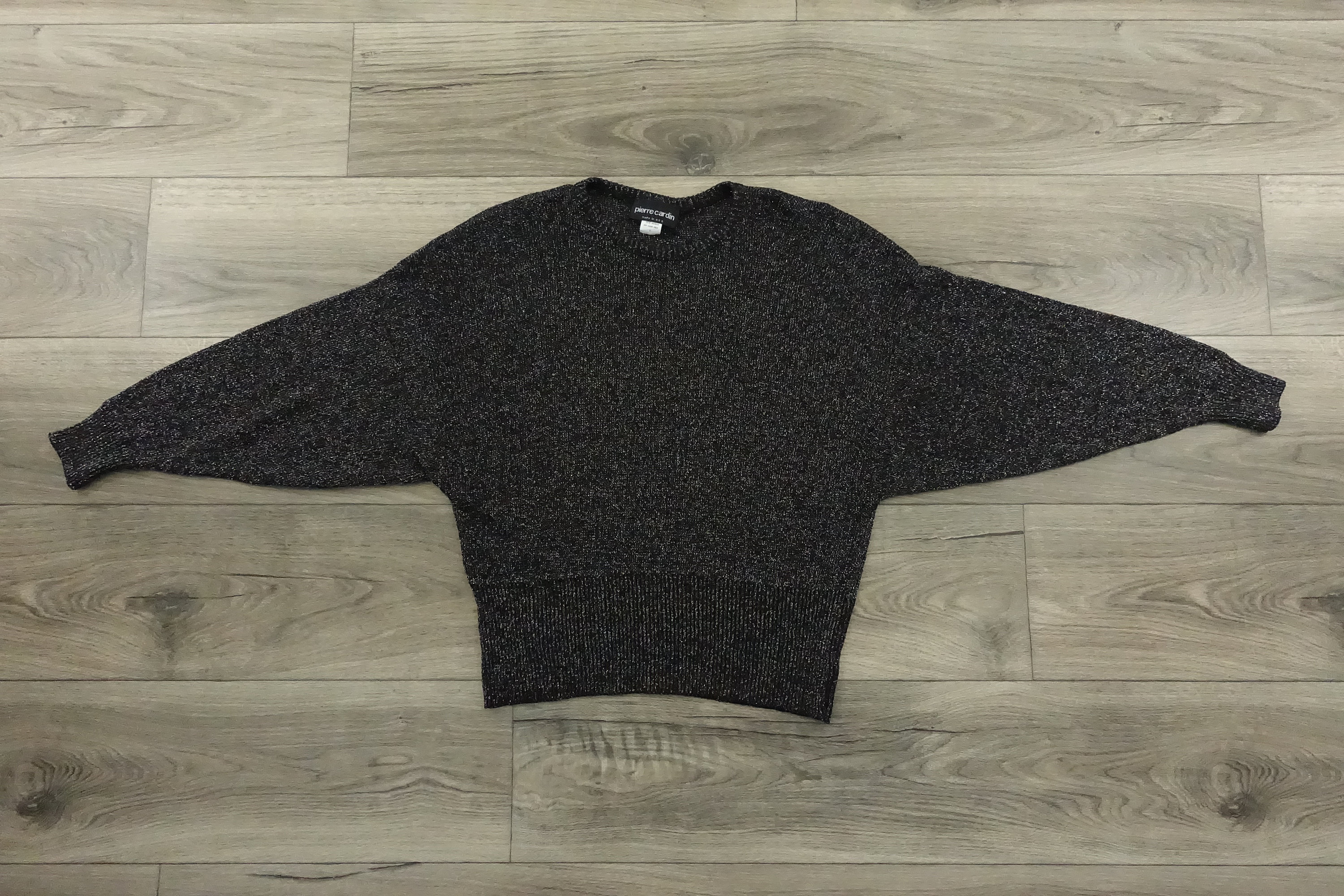 Vintage 80s Pierre Cardin Sweater Sparkly Metallic Black Knit Top 
