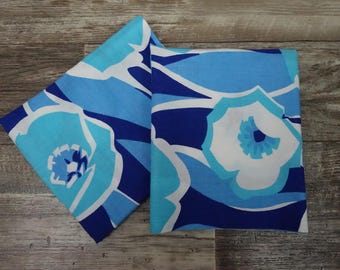 70s Floral Blue Pillowcases Vintage Texmade Truprest Pillow Covers Bold Mod Flowers