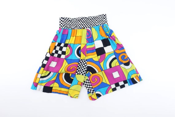 1980s 90s Colorful Shorts High Waisted Geometric … - image 5