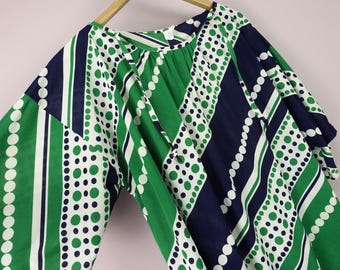 1970s Polka Dot Maxi Lounge House Dress Kimono Sleeves