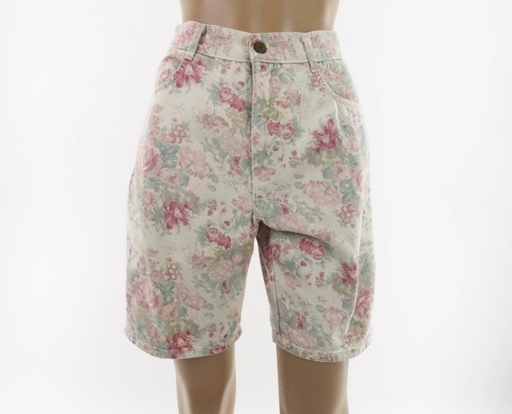 Vintage 80s Floral Jean Shorts Printed Denim / XS - image 2