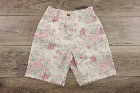 Vintage 80s Floral Jean Shorts Printed Denim / XS - image 3