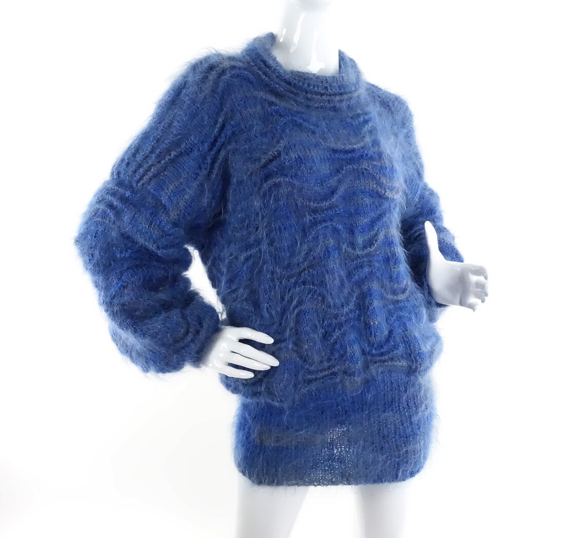 Vintage Shaggy Mohair Sweater Fuzzy Blue and Gray Striped | Etsy