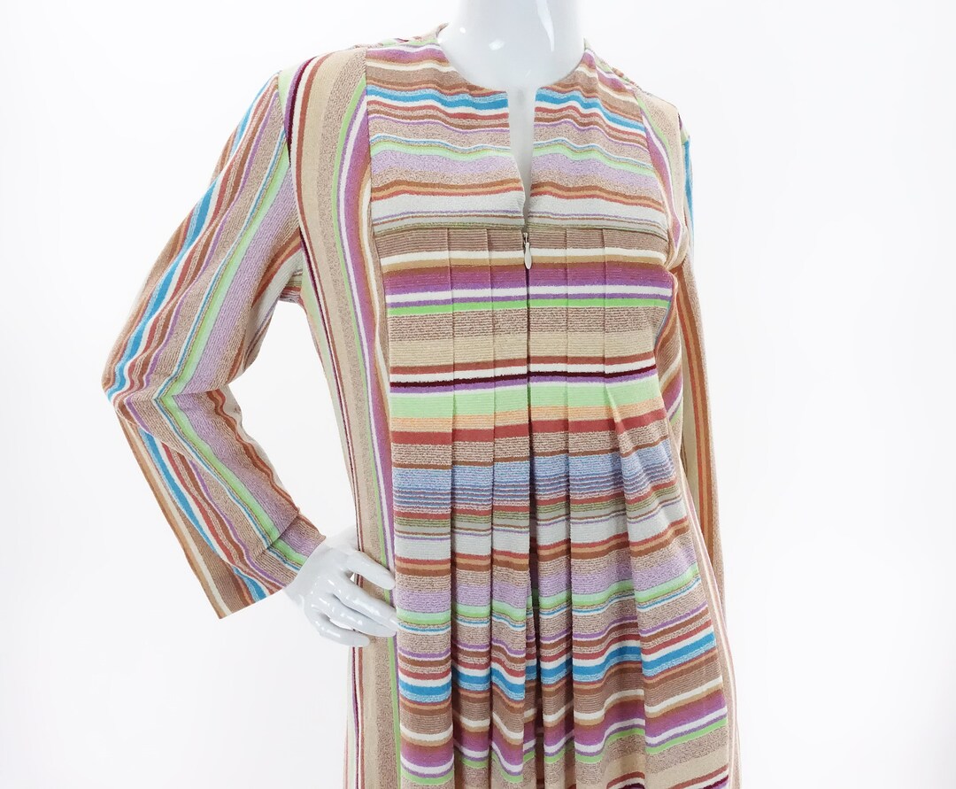 Vintage 70s Striped Terry Cloth House Dress 1970s St Michael Nightgown