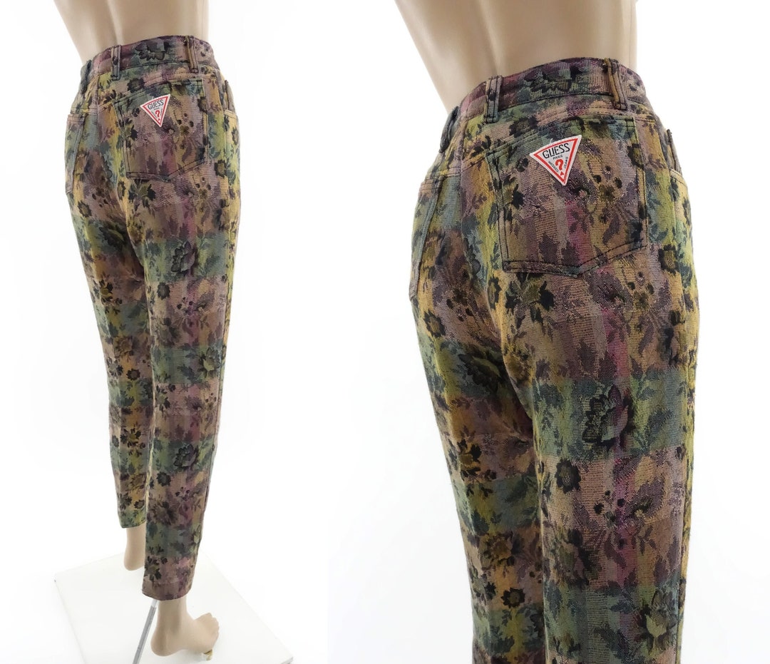 80s 90s GUESS Pants Floral Tapestry Trousers 24 Waist Etsy