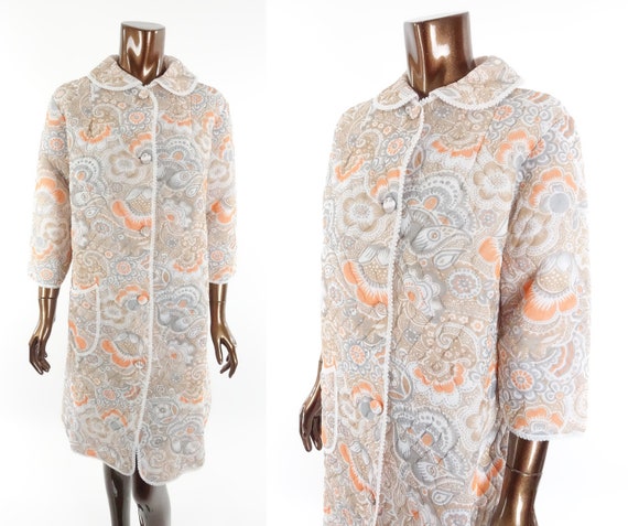 Vintage 70s Quilted Robe Floral Print Housecoat Ba