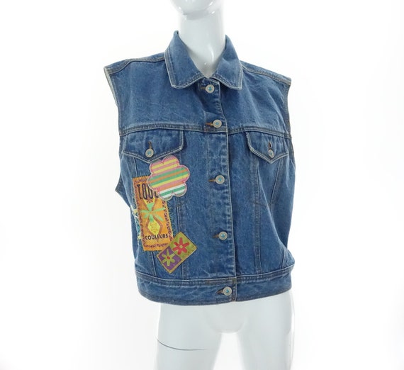 Vintage ESPRIT Vest Sleeveless Jean Jacket with F… - image 1