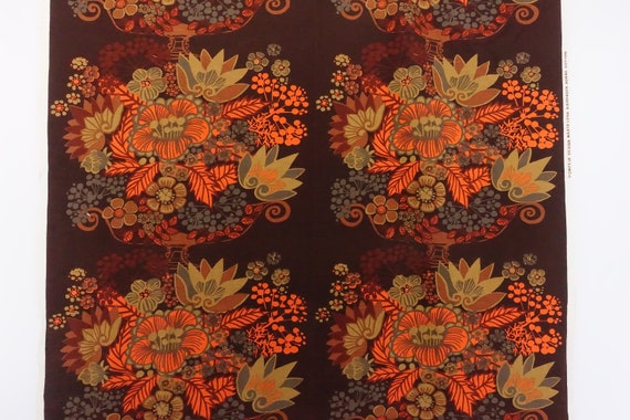 1970s Fabric Pompeja by Marta-Lena Bjerhagen Floral Material Boras Cotton Swedish Scandinavian 2+ Yards
