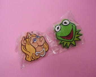Vintage Kermit Frog Miss Piggy Brooch Pins Hallmark 1970s New Old Stock