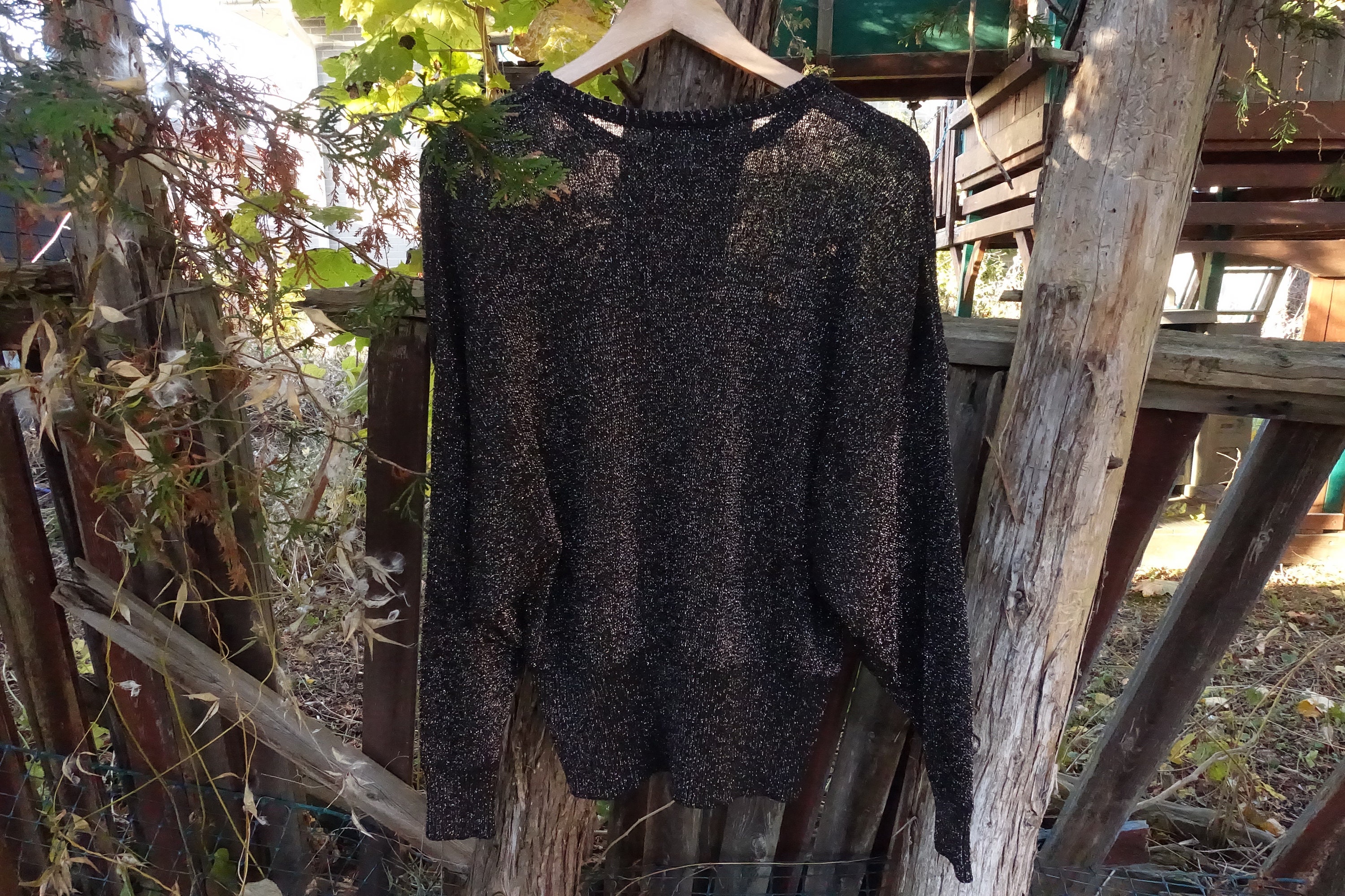 Vintage 80s Pierre Cardin Sweater Sparkly Metallic Black Knit Top 