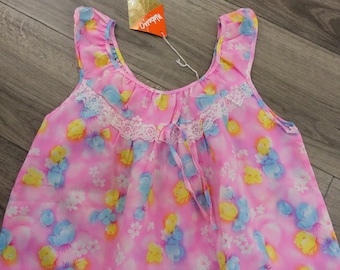 70s Babydoll Nightgown Pink Floral Babydoll Nightie Wabasso Marvel Press Sleeveless Night Dress NOS