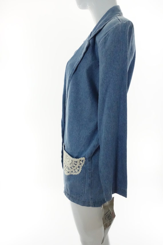 Vintage 90s Denim Blazer Blue Jean Suit Jacket Ne… - image 5