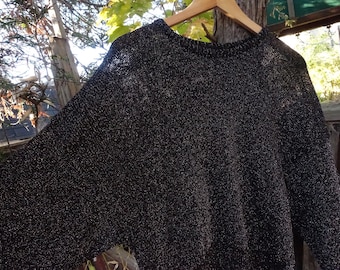Vintage 80s Pierre Cardin Sweater Sparkly Metallic Black Knit Top True Vintage Size 8