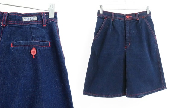 80s ESPRIT Denim Shorts Vintage Rosehips Dark Blu… - image 5