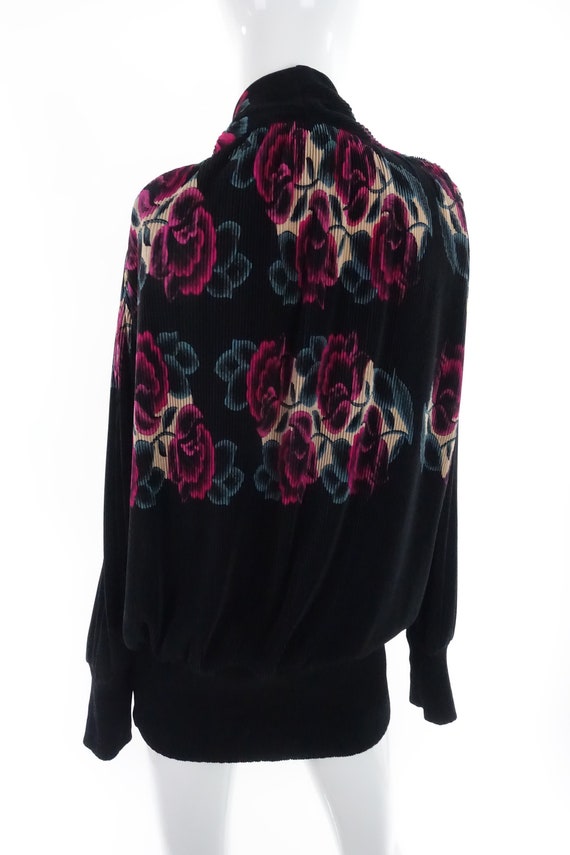 Vintage 80s Virginie Paris Top Black Pink Floral … - image 5