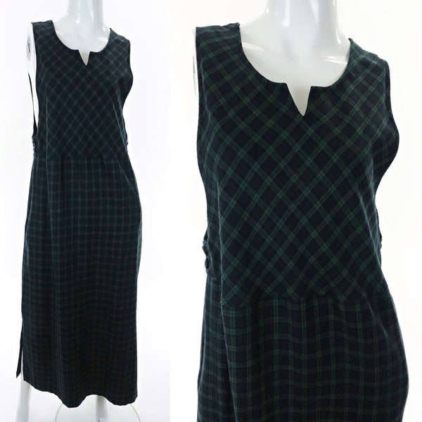 90s Plaid Jumper Dress Sleeveless Black Watch Tartan Pinafore Northen Traditions Medium Vintage 1990s Y2K