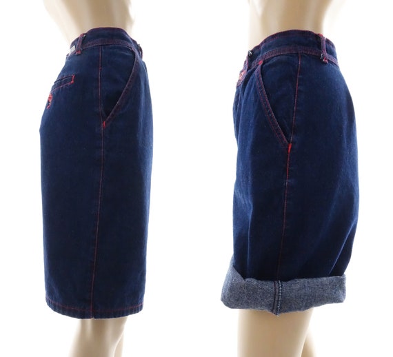 80s ESPRIT Denim Shorts Vintage Rosehips Dark Blu… - image 9