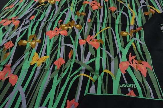 Vintage Liberty of London Silk Scarf Floral Iris and Butterfly Print Collier Campbell 1970s