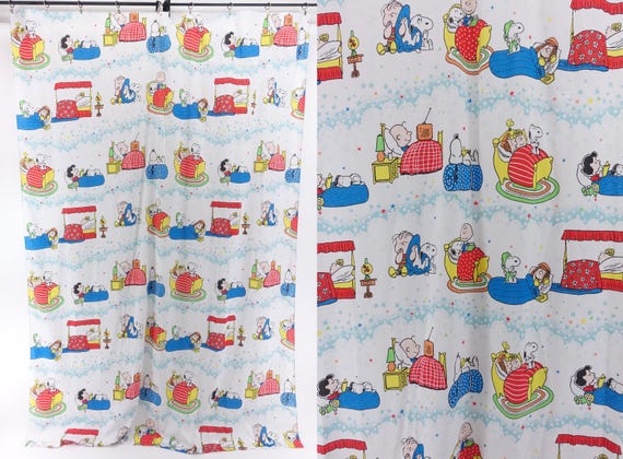 Vintage 70s Peanuts Snoopy Bed Sheet Charlie Brown Bedtime Theme