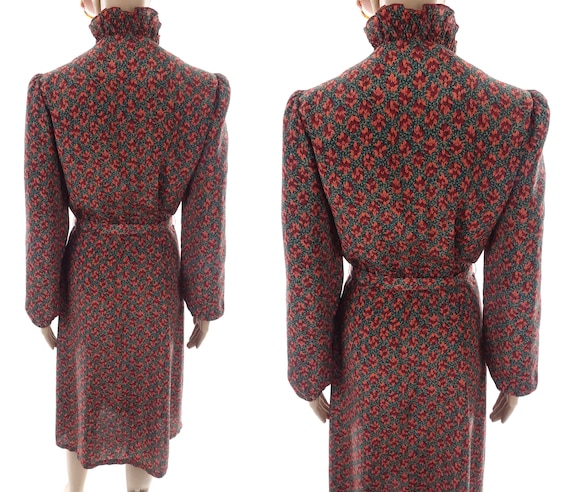 70s Leslie Fay High Neck Floral Shirtwaist Dress Size… - Gem