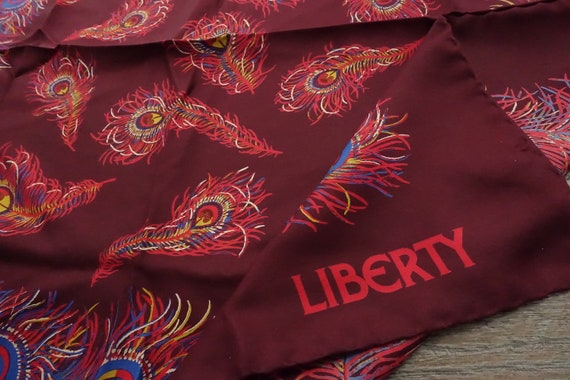 1970s Liberty of London Scarf Silk Peacock Feathe… - image 1