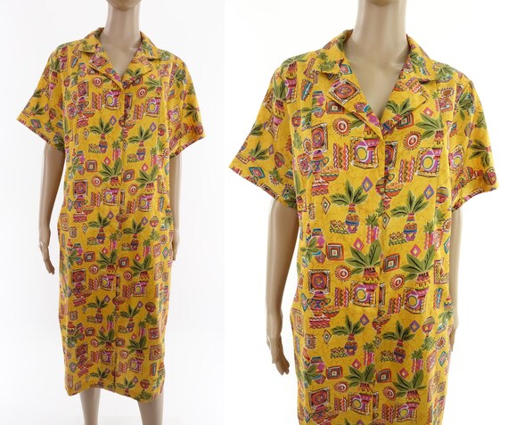 Vintage House Dress 40s 50s Novelty Print Shirtdr… - image 5