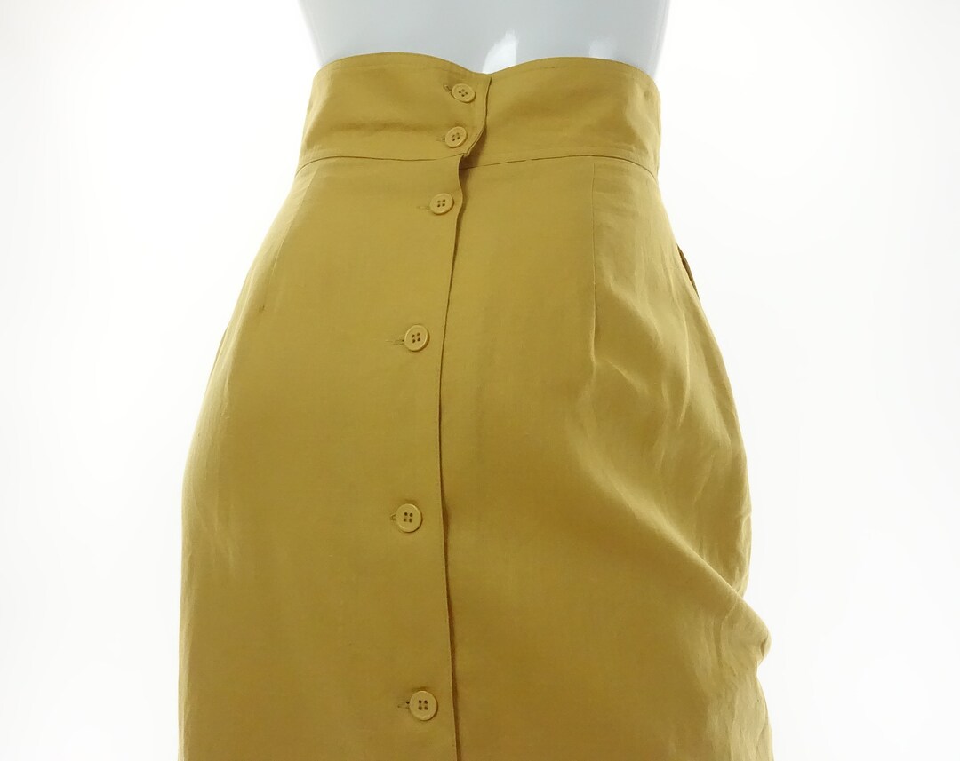 Vintage 1940s Yellow Linen Mythical Horse Print Skirt | S/M