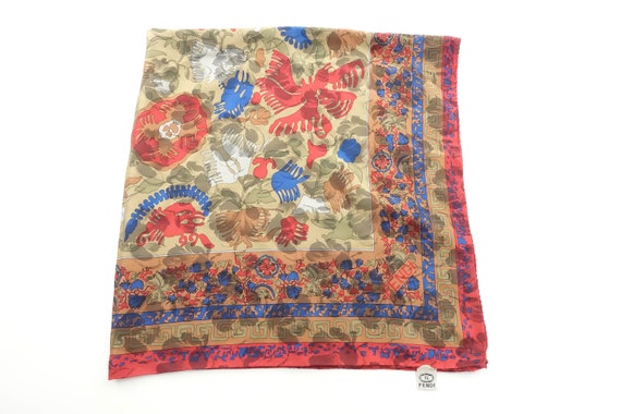 80s FENDI Silk Scarf Vintage Designer Scarf Floral
