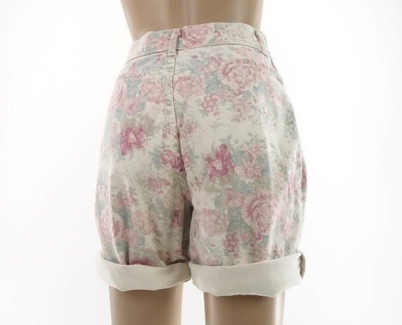 Vintage 80s Floral Jean Shorts Printed Denim / XS - image 1