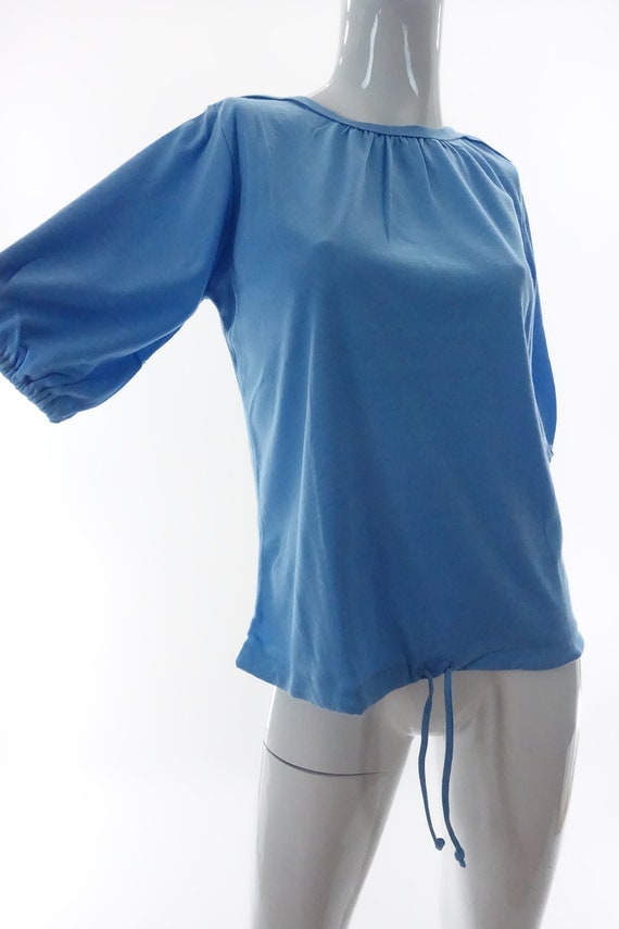 Vintage 70s Top Unworn Deadstock 1970s Blue Half … - image 1