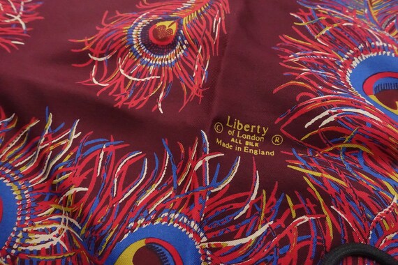 1970s Liberty of London Scarf Silk Peacock Feathe… - image 5