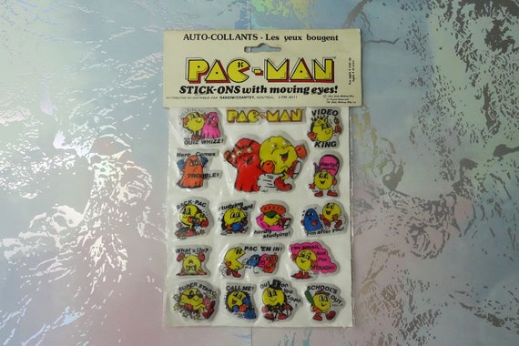 1980 PAC-MAN Puffy Stickers With Moving Eyes Vintage 80s Pac Man