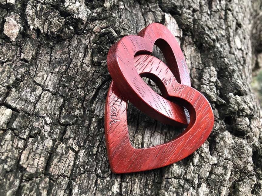 Interlocking Wooden Hearts, Personalized, Valentine’s Day, Fifth Anni…