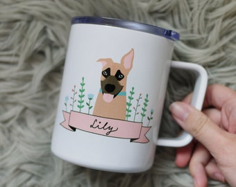 Custom Dog Portrait Travel Mug with Handle/Dog Owner Travel Mug/Unique Dog Dad Gift Father's Day/Great Dane Mug/Personalized Dog Mom Gift